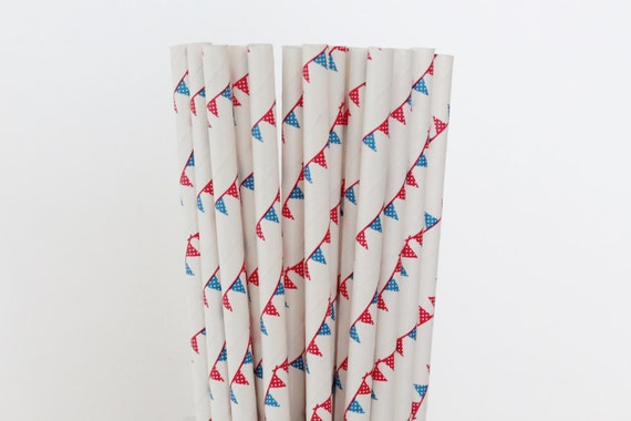 Red and Blue Pennant Banner Paper Straws-Red Straws-Blue Straws-Pennants Straws-Party Straws-Shower Straws-Wedding Straws-Mason Jar Straws Il_570xn