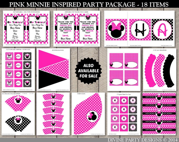 SALE INSTANT DOWNLOAD Editable Hot Pink Mouse Printable Tent Cards / Place Cards / You Type / Hot Pink Mouse Collection / Item #1722