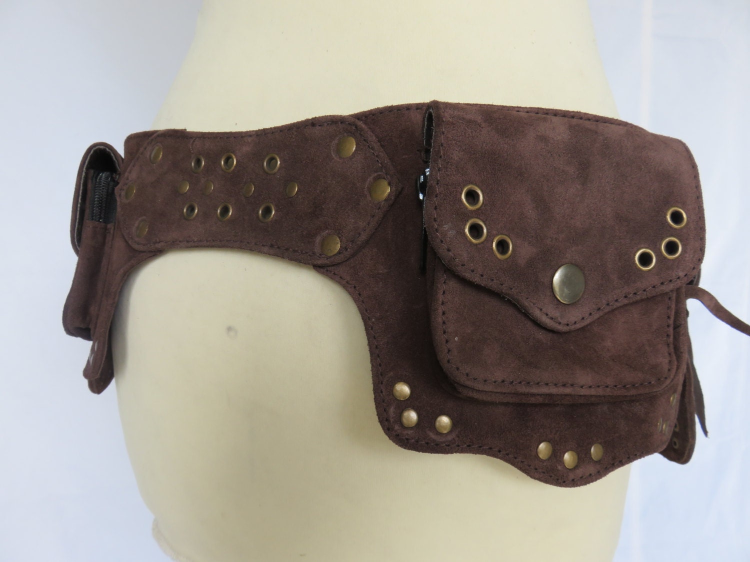 Steampunk Utility belt psytrance style in suede Brown