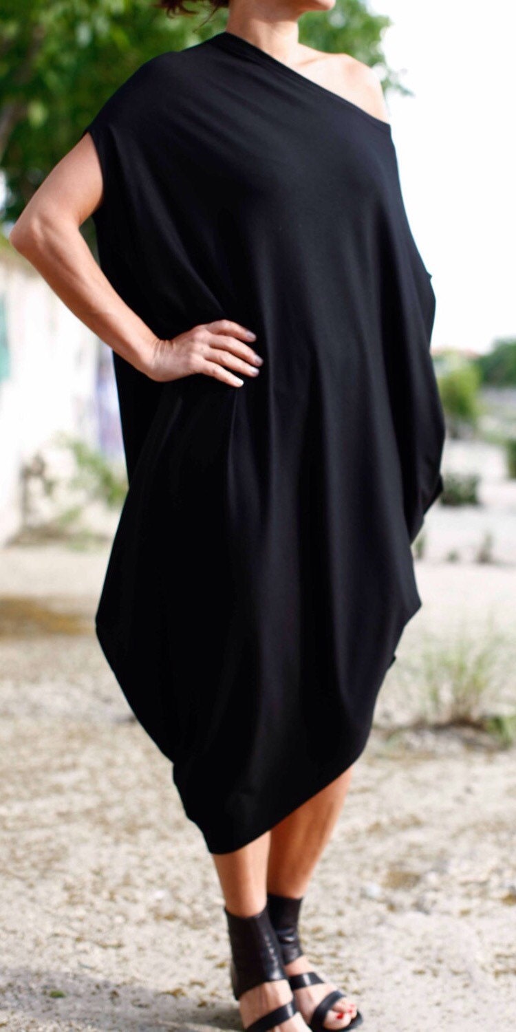 Black Maxi Dress/Oversize Black Dress/Loose Tunic/ Draped