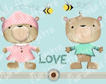 bears and bees. CLIP ART.DIGITAL.