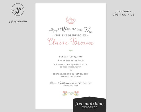 Items similar to Print Your Own Bridal Shower Invitation - Vintage Tea ...