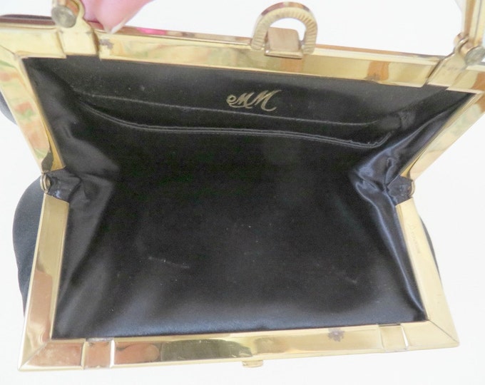Vintage Morris Moskowitz Purse, Black Satin Purse, Vintage Evening Bag, Mid Century Handbag, Fashion Purses