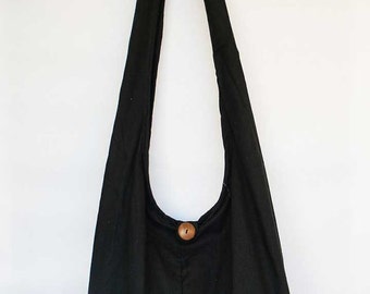... Black Medium sling shoulder bag grocery school purse plain simple