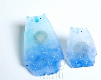 bear brooch, galaxy bear, ursa major brooch, ursa minor brooch, constellation brooch, sky bear, space bear, mother and doughter