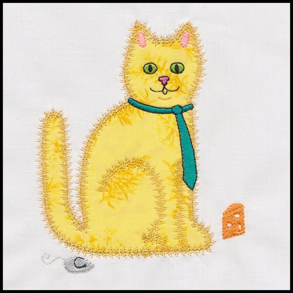 Calico Cat single 2 applique machine embroidery design. Actual