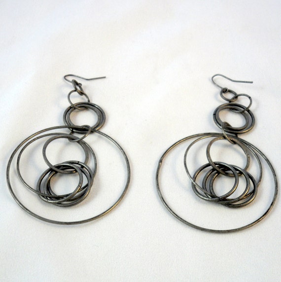 Pewter Hoop Statement Dangle Earrings Handmade by INSANEBEADPOSSE