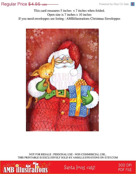 80% OFF Printable Christmas cards DIY instant download - Santa's new friend AMB-617 Il_570xn