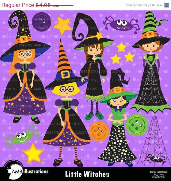 80% OFF LITTLE WITCHES clipart, commercial use, vector graphics, digital clip art, digital images - Amb-214 Il_570xn