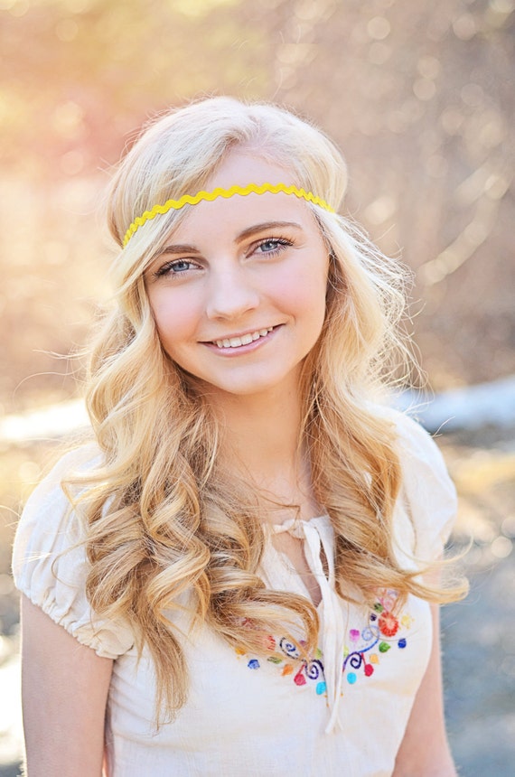 Yellow boho headband teen forehead headband by NewbornHairPretties