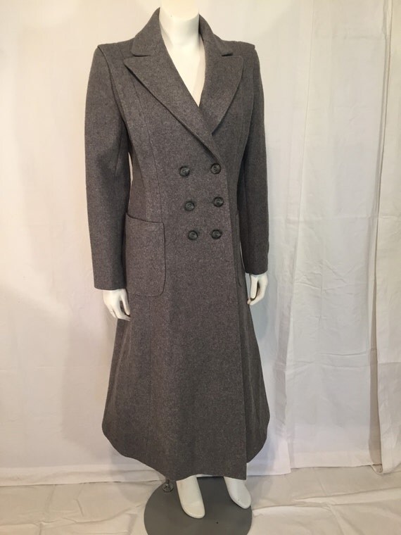 Vintage Peacock House Gray Double Breasted Wool Coat 70s