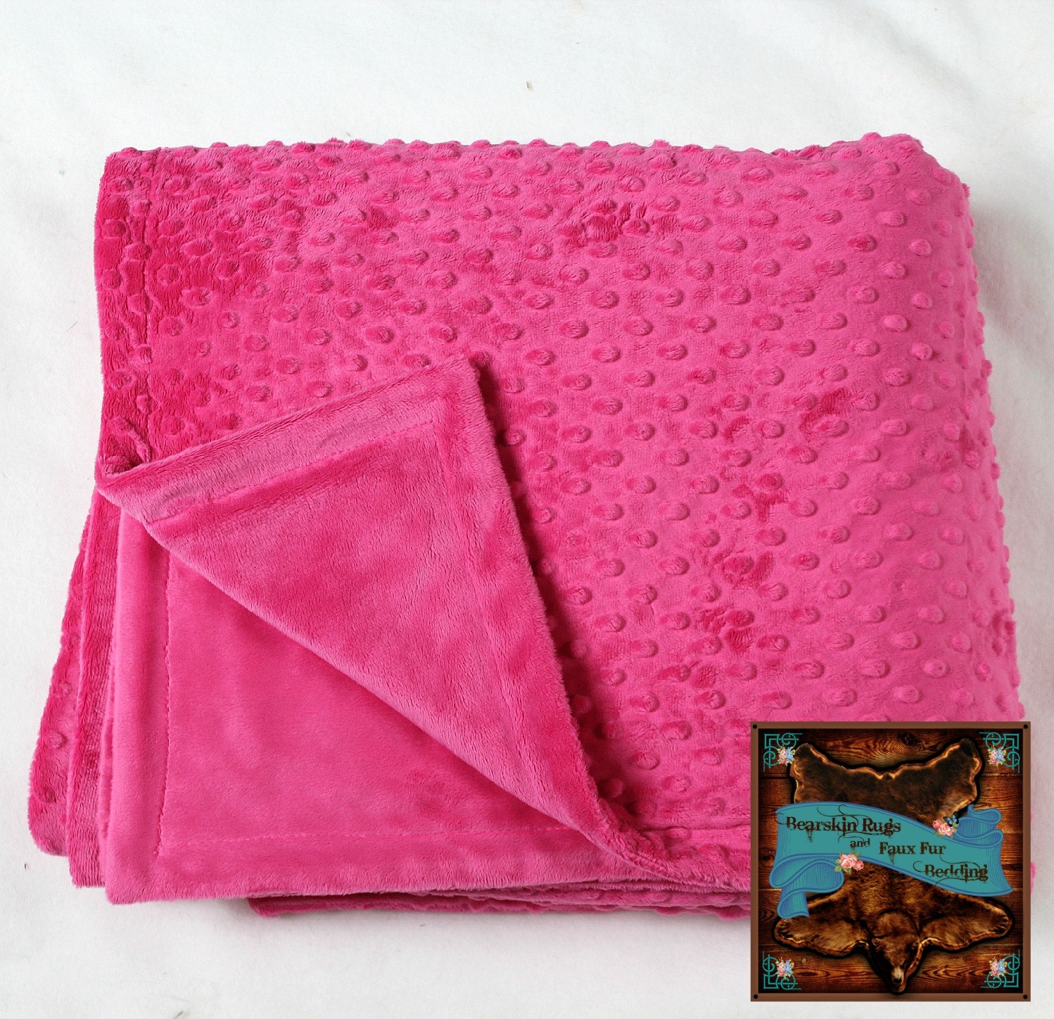 Hot Pink Minky Dot Cuddle Fur Bedspread Throw Blanket