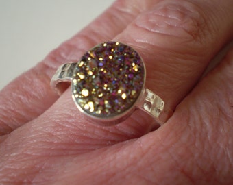 Titanium Drusy 925 Sterling Silver Ring Size 10.25