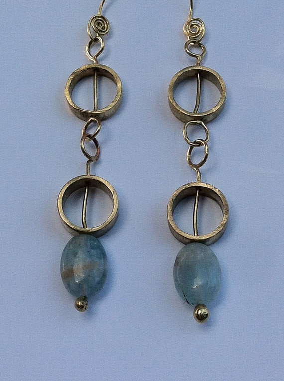 Long. Elegant dangle brass earrings with by AfterElevenJewelry