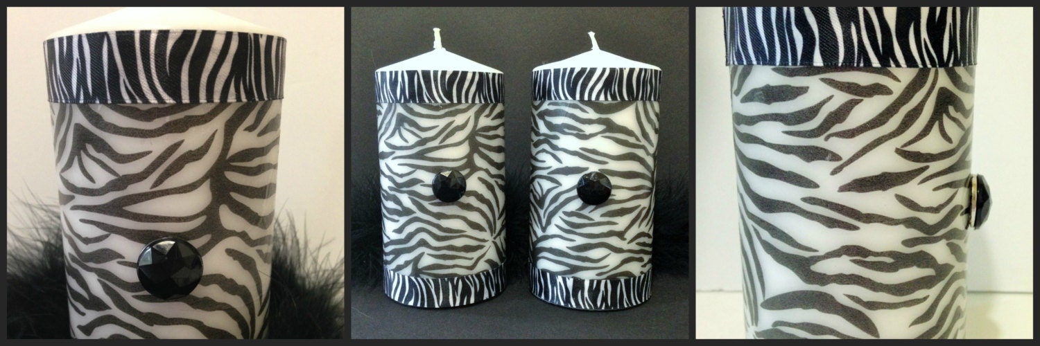 Zebra Print Pillar Candles/ Black and White Zebra Candles/
