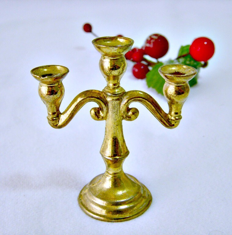 Vaguelly 3pc Dollhouse Mini Candle Holder Set - Metal Cylindrical Candlestick Models For Dollhouse Dining Decor