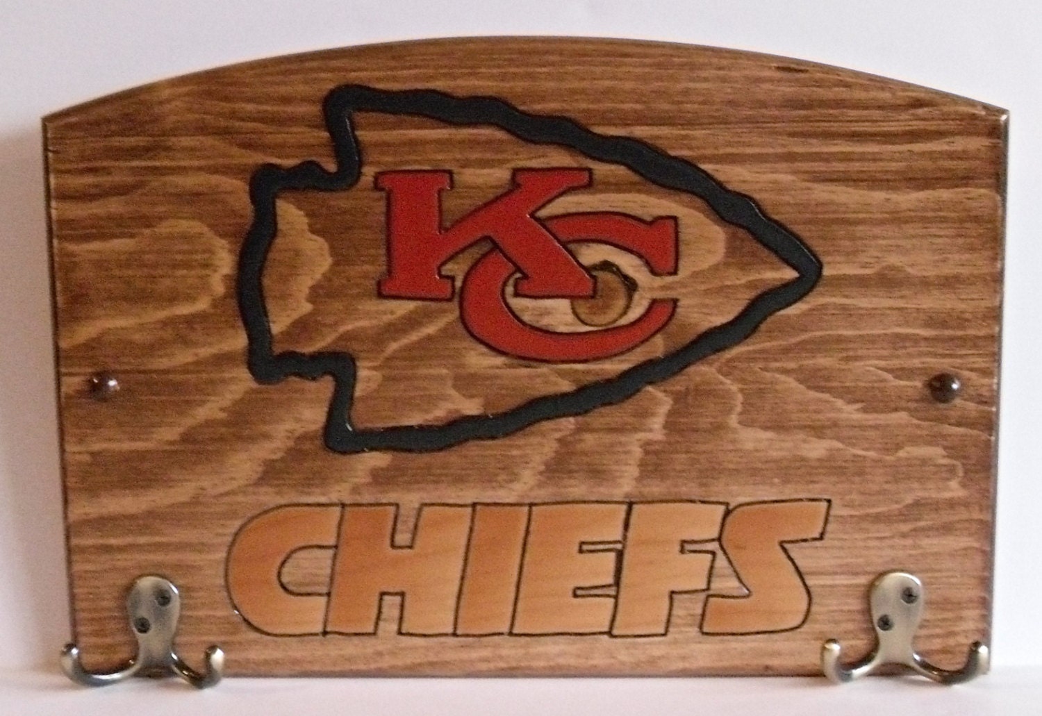 Kansas City Chiefs Handcrafted Wood Sports Plaque with Hooks