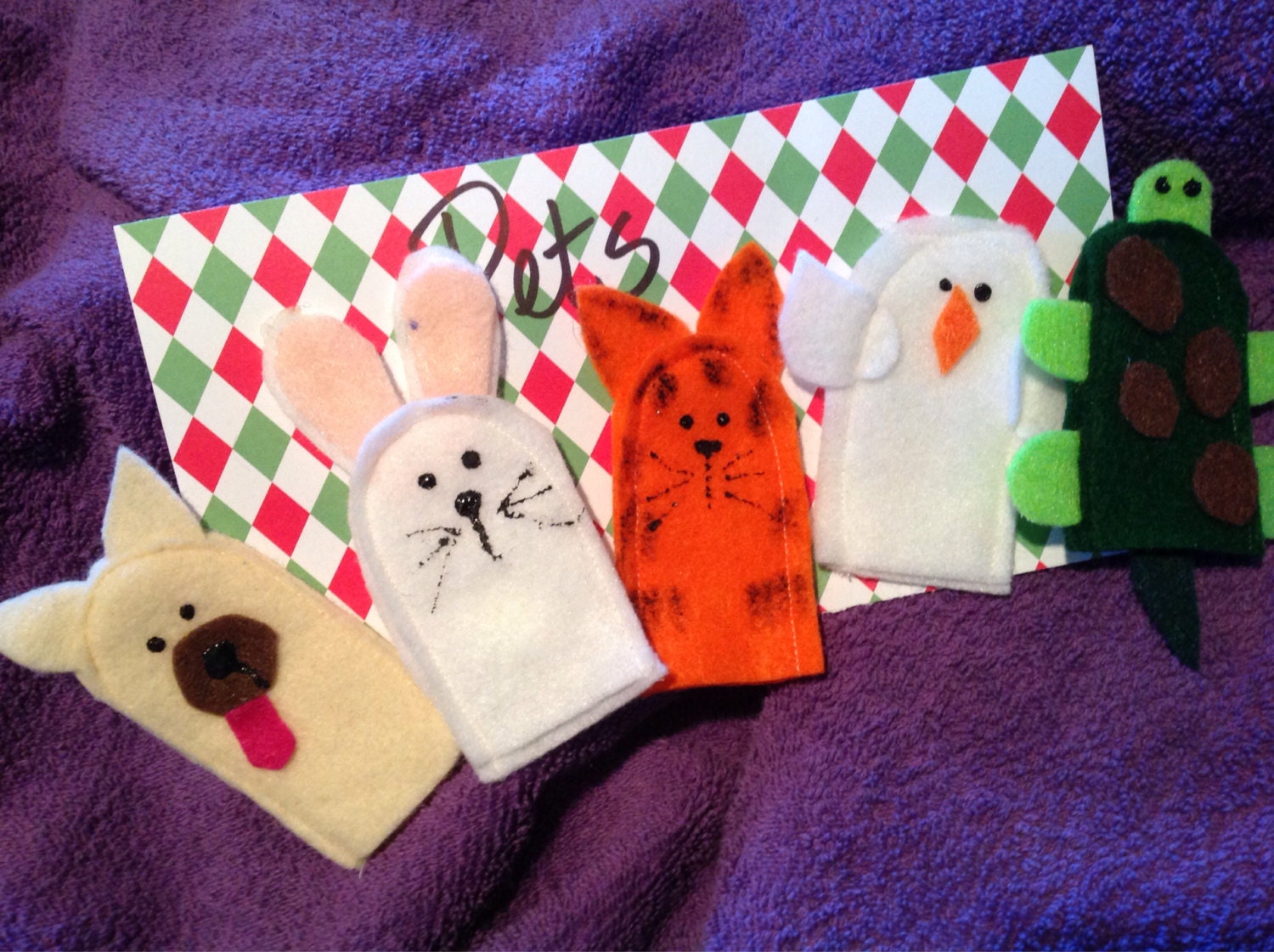 Set of Five PETS Finger Puppets for children homes by AnnieMayme