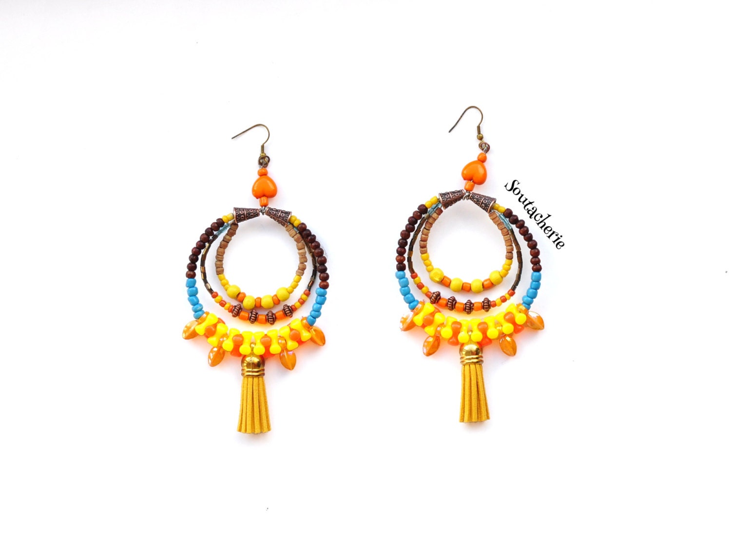 Yellow hoop earrings 70s hippie chic jewelry Coachella