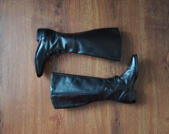 tall black leather boots / 1980s black riding boots / knee high equestrian boots 7