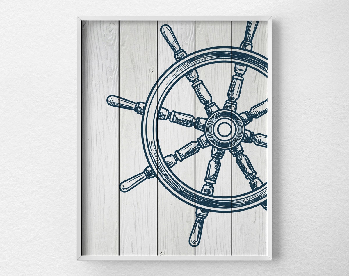 Nautical Wheel Decor Nautical Bathroom Art Nautical Print