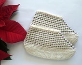 Knitted slippers, wool booties, warm and cozy ankle socks, women's home shoes, white, lilac and green wool slippers. Winter sale! 20% OFF