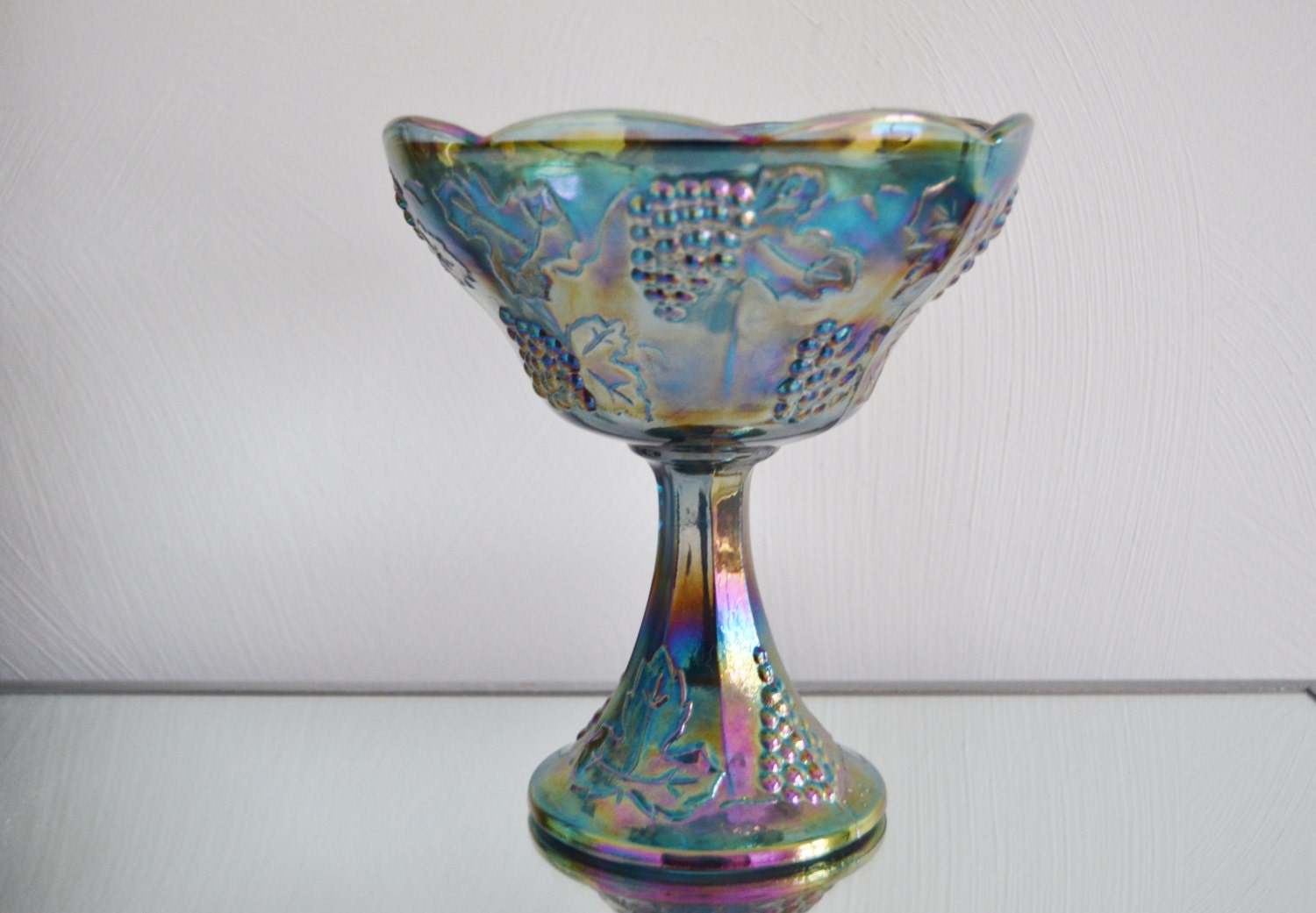 Blue Carnival Glass Pedestal Candy Dish Indiana Glass Serving