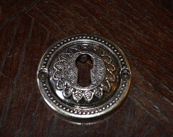 Vintage French Chrome Round Keyhole Escutcheon