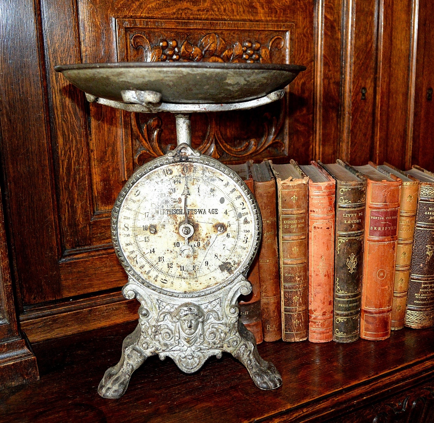 Antique Ornate Large Iron German Kitchen Scale with Original
