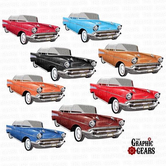 Vintage Car Clip Art Chevy Bel Air 1955 Clip Art by GraphicGears