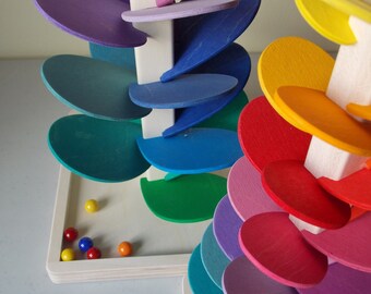 Musical marblerun large size 48cm (1ft 7"inch) rainbow Montessori Waldorf toy with 6 glassmarbles we send TRACKED and SIGNED FOR