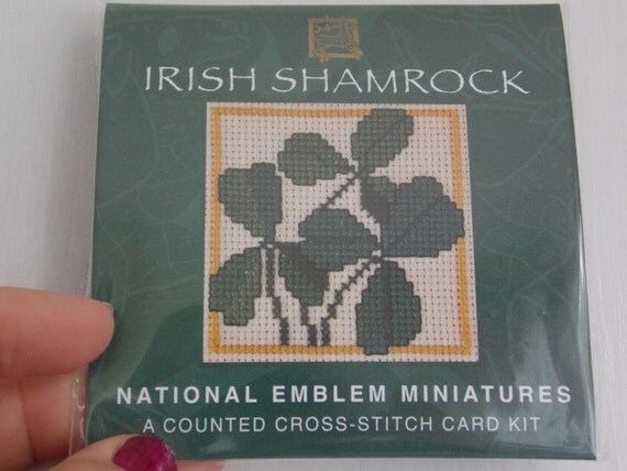 Counted cross stitch card kit irish shamrock by ...