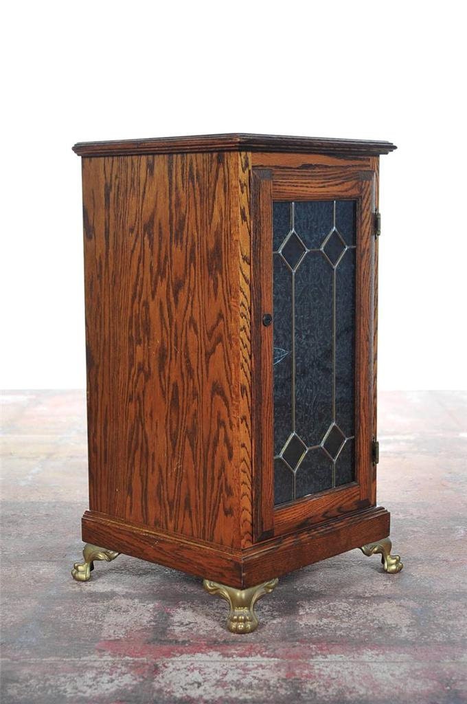 Original antique Slot Machine Oak Stand w/leaded Glass door c