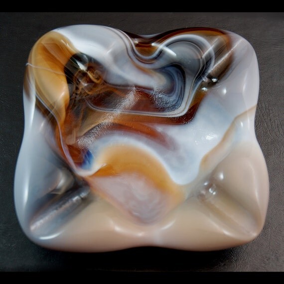 Imperial Slag Glass Square Ashtray Caramel by TheBasementVault
