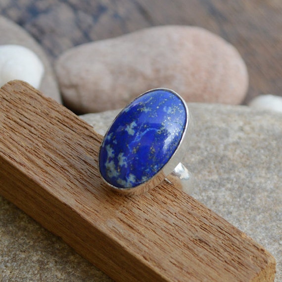 Genuine Lapis Lazuli Gemstone Ring 925 by NativeFineJewelry