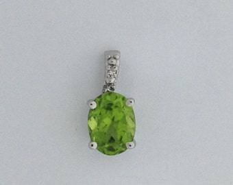 Natural Peridot Diamond Pendant Sterling Silver