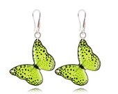 Light Green Butterfly Drop Earrings , Big bright light earrings , graduated gift, beast friend gift  , Enamel jewerly, summer jewelry