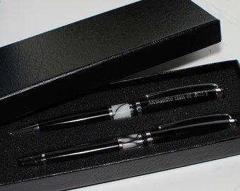 Personalized fountain pen set with matching Ball Pen - Engraved gift pen set for Graduation, groomsmen, retirement, fathers day.