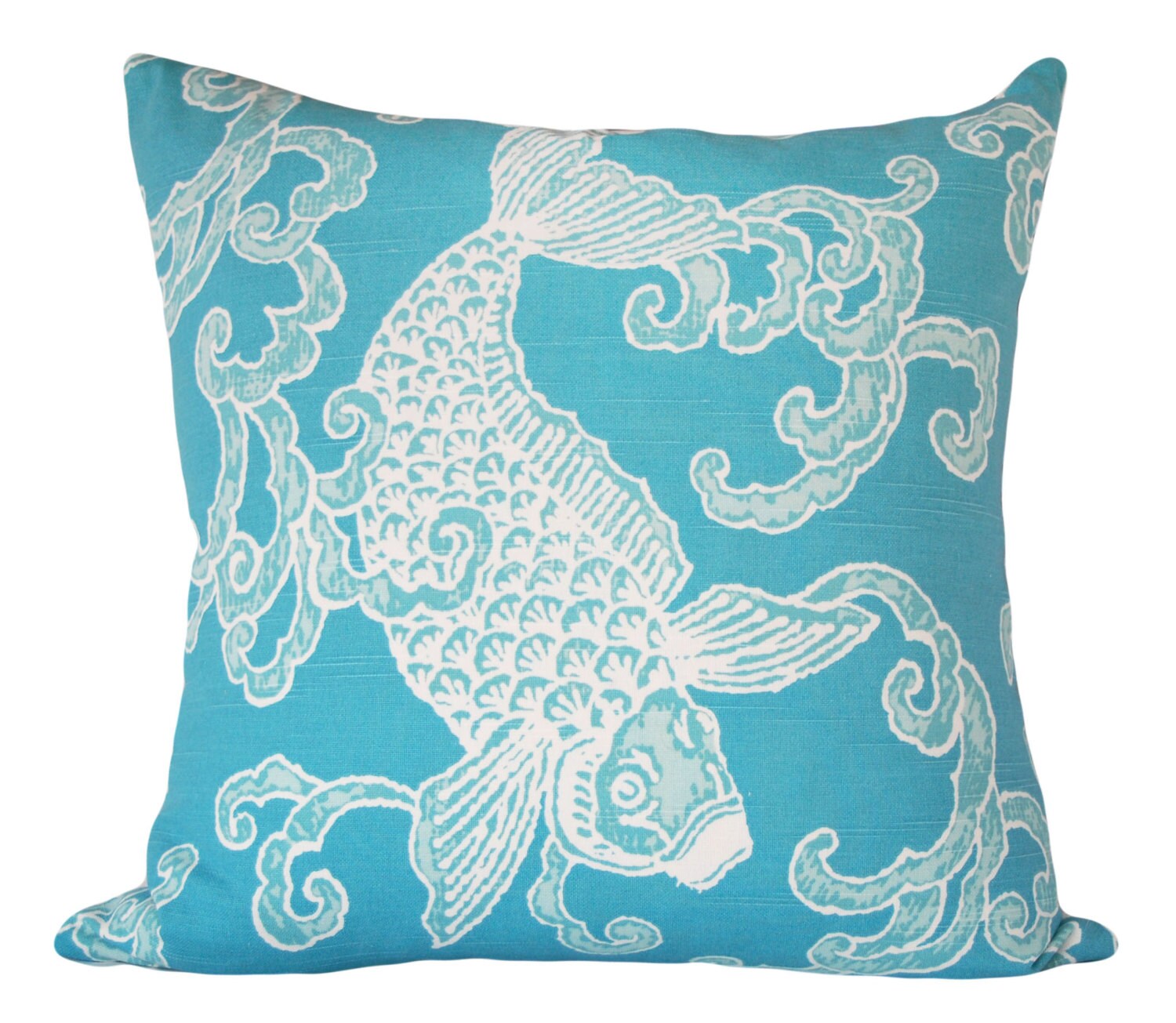 Kravet Turquoise Asian Fish Throw Pillow Cover by PillowTimeGirls