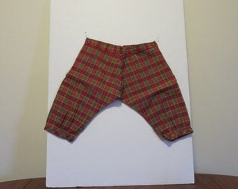 5 dollar Summer SALE Vintage Victorian Edwardian 1890s 1900s boy's knee pants knickers red green plaid cotton NOS