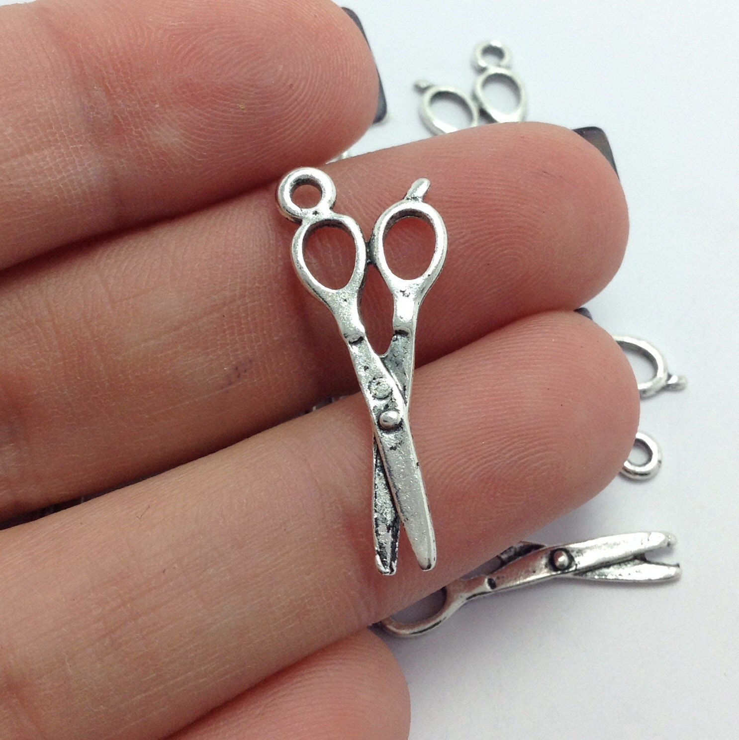 10 Scissors Charms Silver Scissor Charms Hairdresser Charms