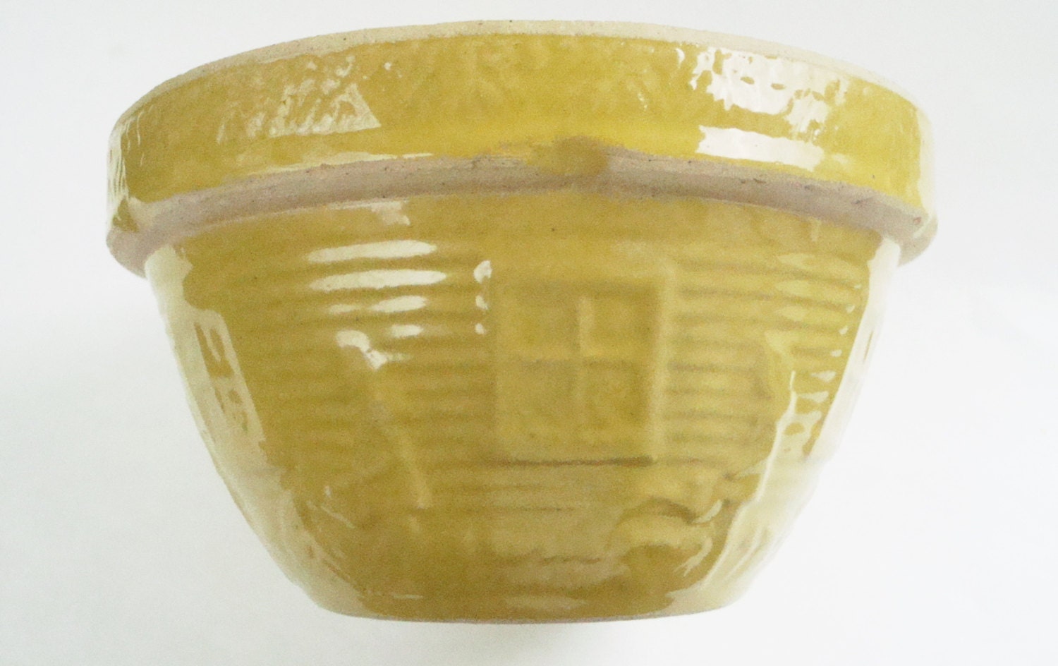 McCoy Pottery 8 Yellow Ware Mixing Bowl. Window Pane.