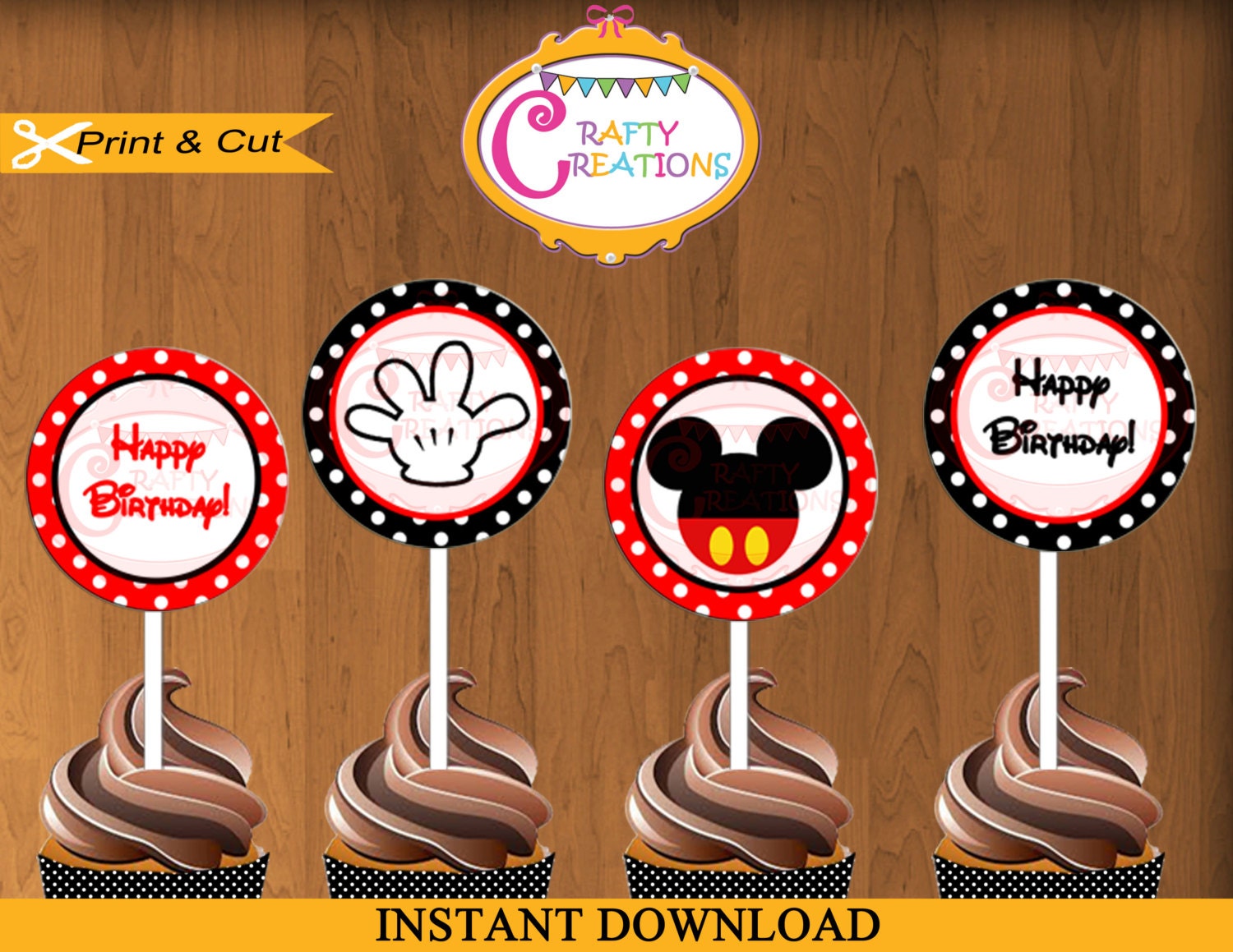 Mickey Mouse Cupcake Toppers Printable 2 Party Circle