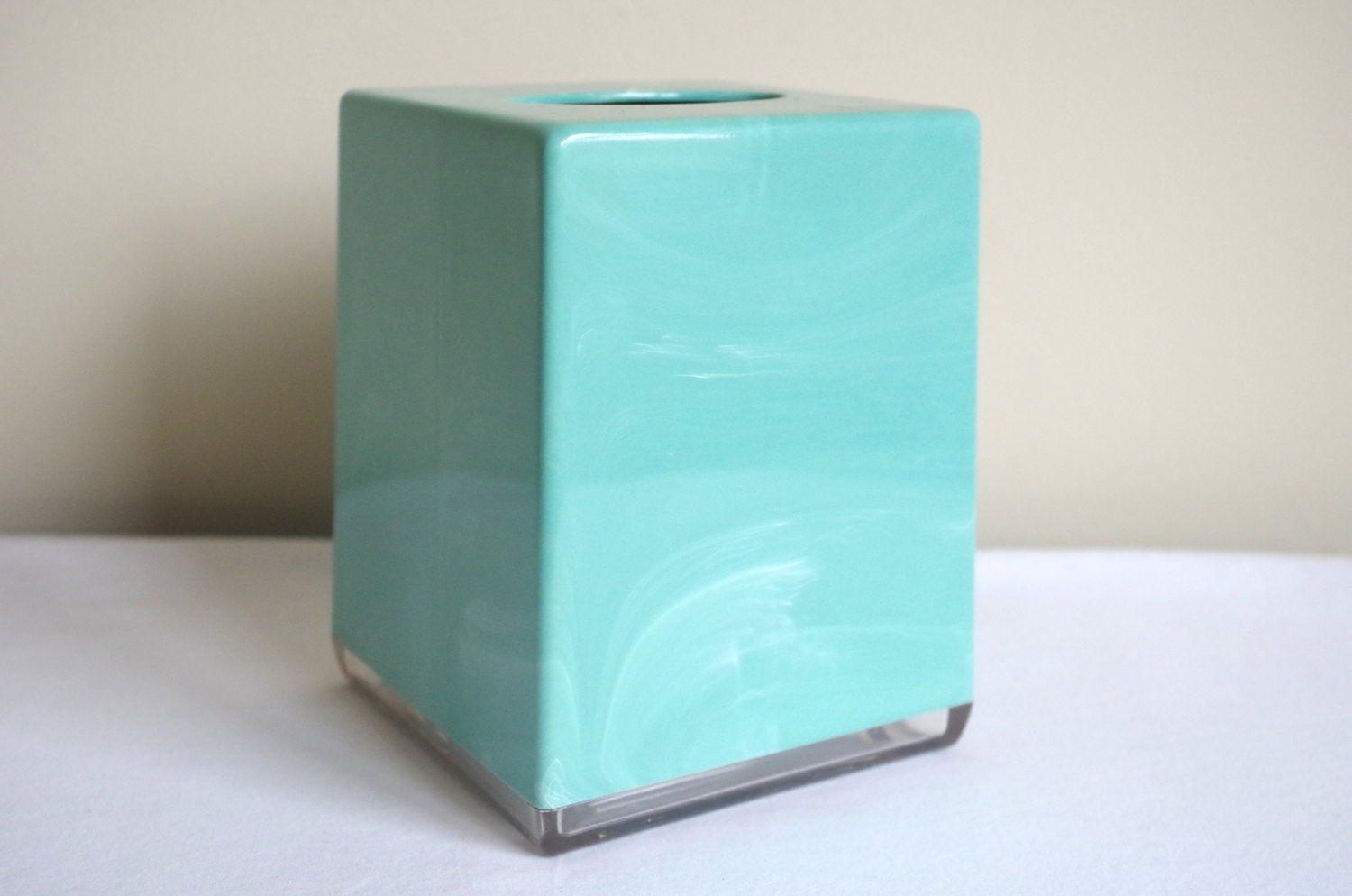 Vintage Lucite Tissue Box Cover Marbled Seafoam Green Bathroom