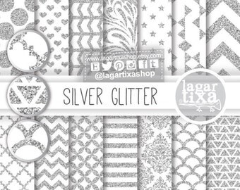 Silver Glitter Digital, Paper Backgrounds, Patterns, Scrapbooking, Blog, invitations, thank you cards