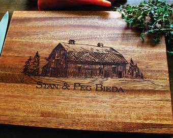 Personalized Cutting Board, Custom Engraved Wood Rustic Barn, Farm, Rustic Wedding, Anniversary, Housewarming, Christmas, Birthday Gift.