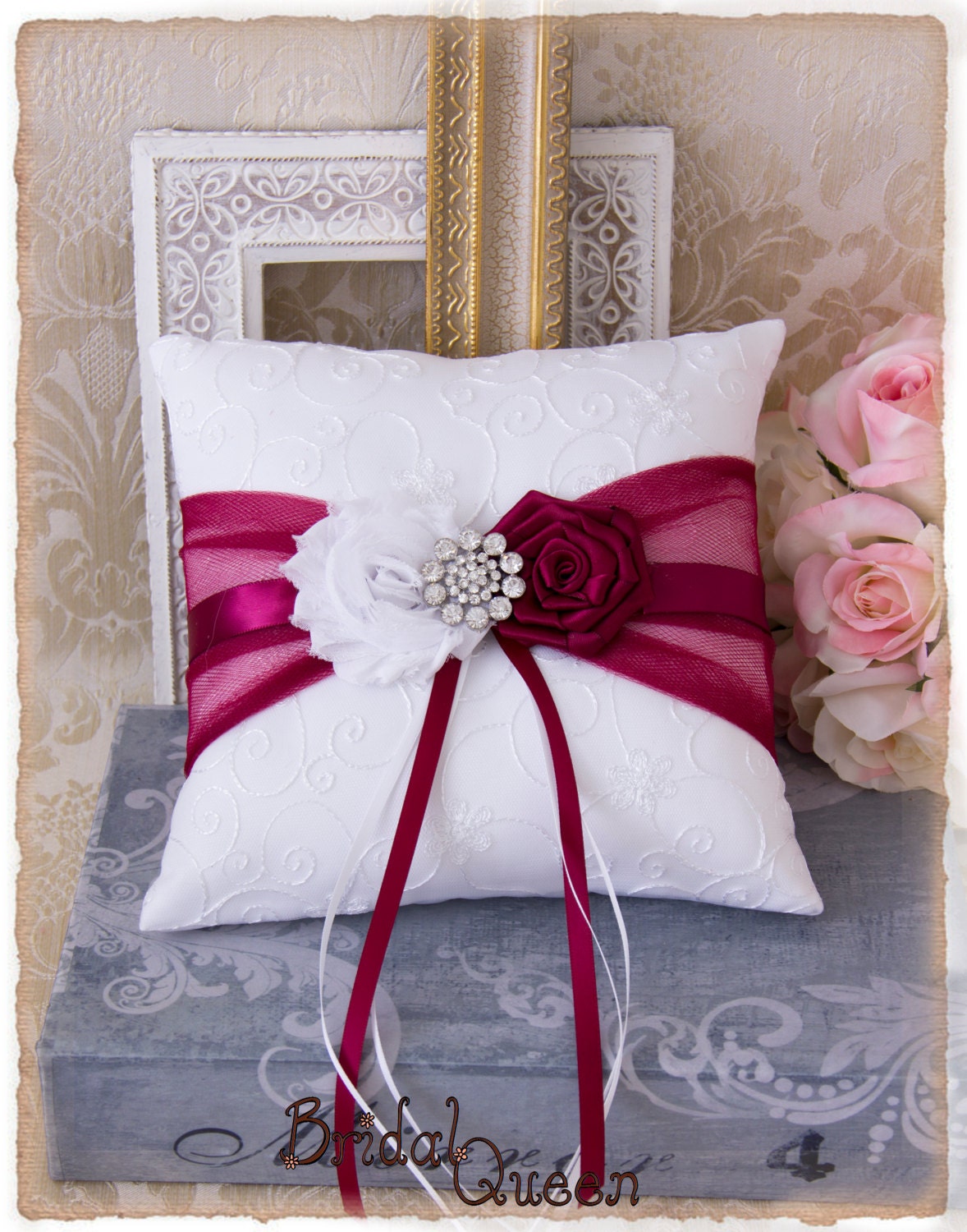 Ring Bearer Pillow Burgundy Wedding Ring Bearer Pillow