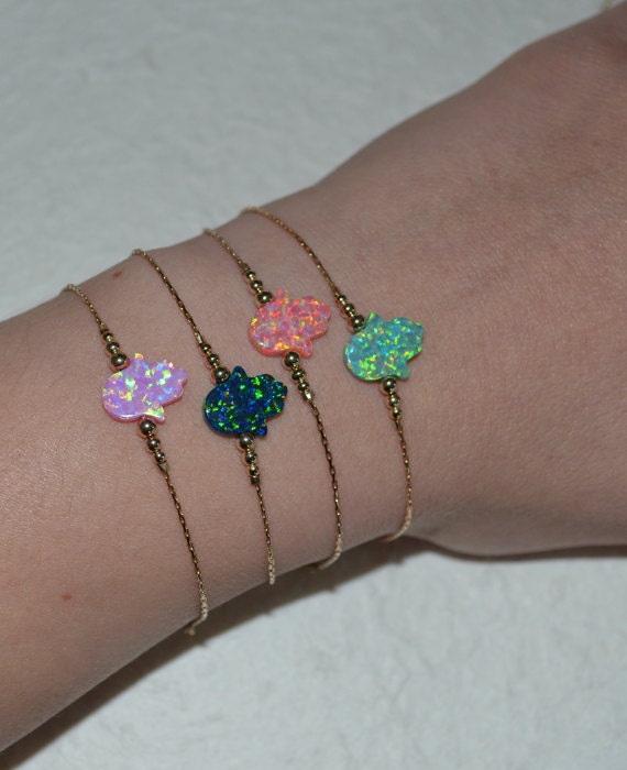 Elegant Opal Hamsa Bracelet, Opal Jewelry, opal hamsa hand gold bracelet, simple tiny protection/good luck/evil eye bracelet