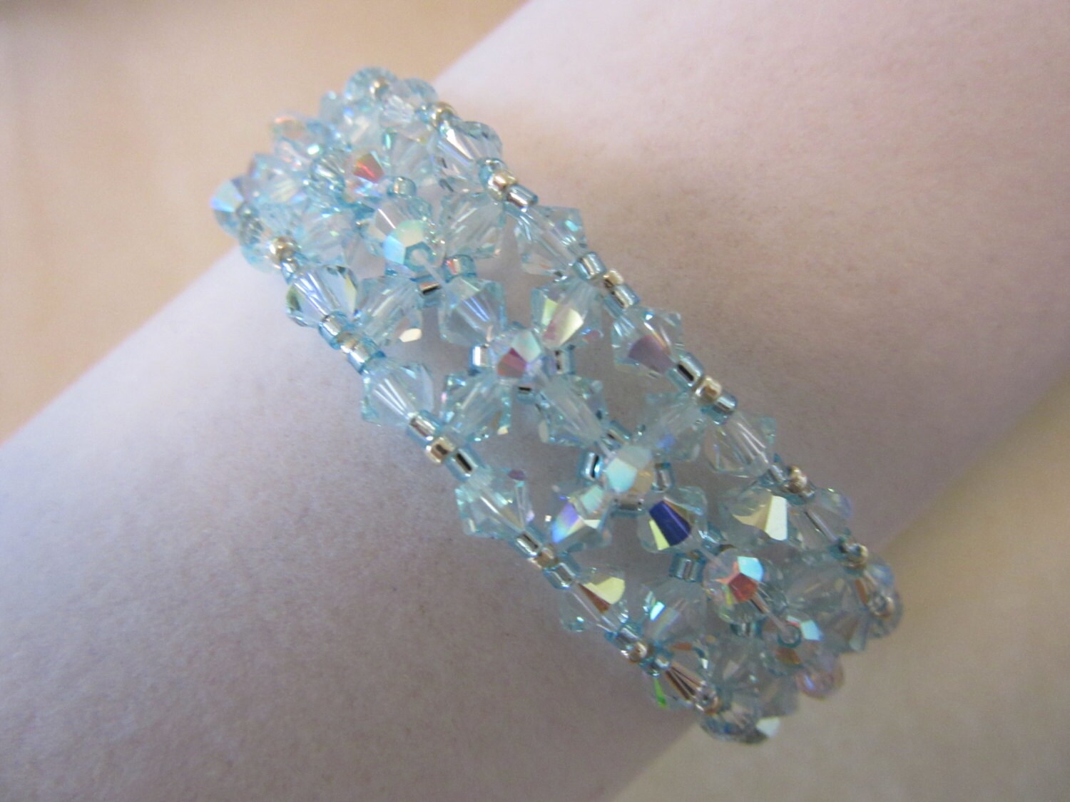 Blue ice crystal bracelet. Swarovski crystal beadweave