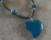 Blue Agate Heart Hemp Necklace, Chrysocolla, Black Hemp, Unique Jewelry, Gift for Her, LOVE, Free Shipping in USA